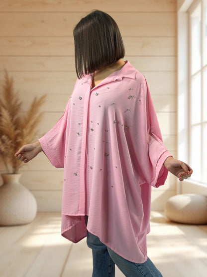 LUCYLOU  - TUNIQUE ROSE OVERSIZE AVEC STRASS JUSQU'A LA TAILLE 60