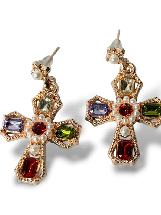 SARAH - BOUCLES D'OREILLES CROIX AVEC STRASS