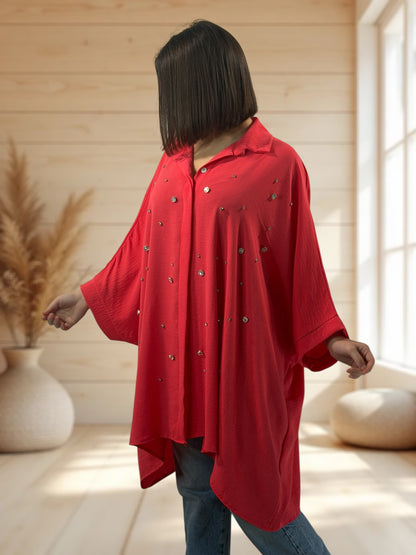 LUCYLOU  - TUNIQUE CORAIL OVERSIZE AVEC STRASS JUSQU'A LA TAILLE 60