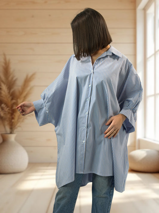 LULU  - TUNIQUE OVERSIZE A RAYURE BLEUE JUSQU'A LA TAILLE 58