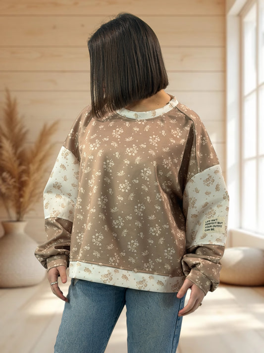 BRICE- SWEAT OVERSIZE MOKA A FLEUR JUSQU'A LA TAILLE 52