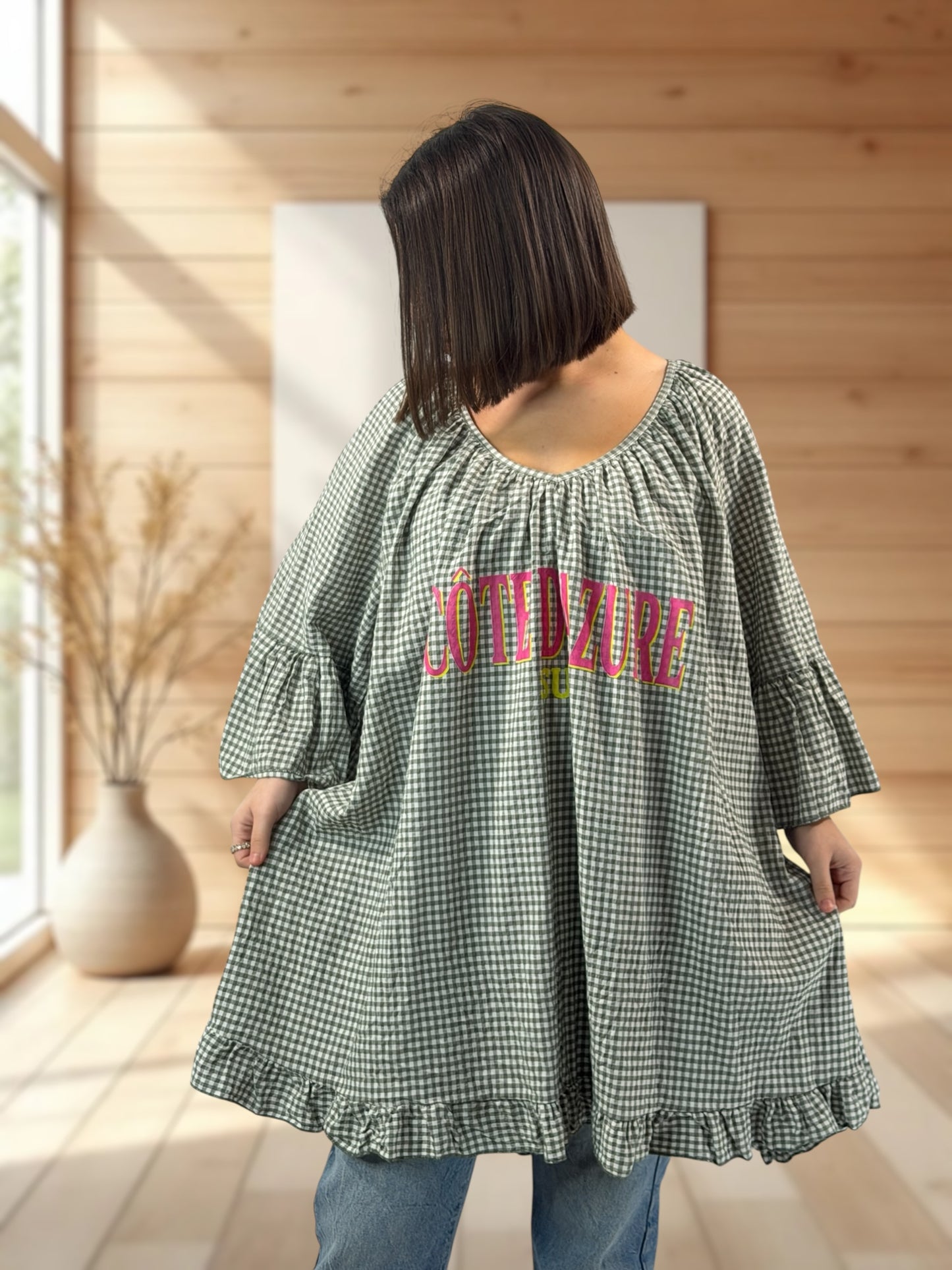 NICE  - TUNIQUE VICHY KAKI JUSQU'A LA TAILLE 54