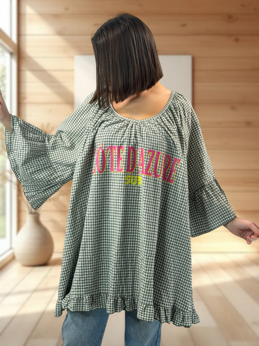 NICE  - TUNIQUE VICHY KAKI JUSQU'A LA TAILLE 54