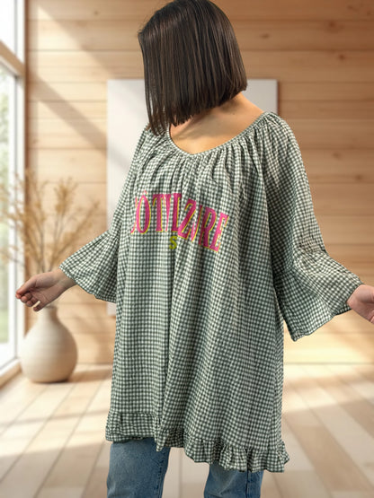 NICE  - TUNIQUE VICHY KAKI JUSQU'A LA TAILLE 54