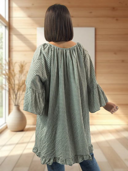 NICE  - TUNIQUE VICHY KAKI JUSQU'A LA TAILLE 54