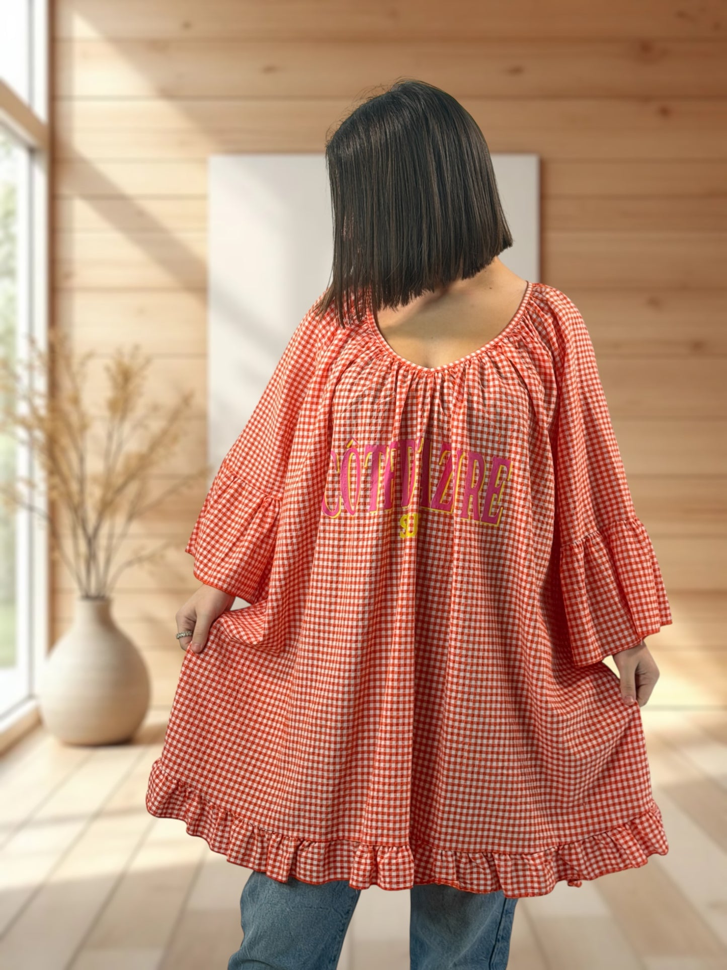 NICE  - TUNIQUE VICHY ORANGE JUSQU'A LA TAILLE 54