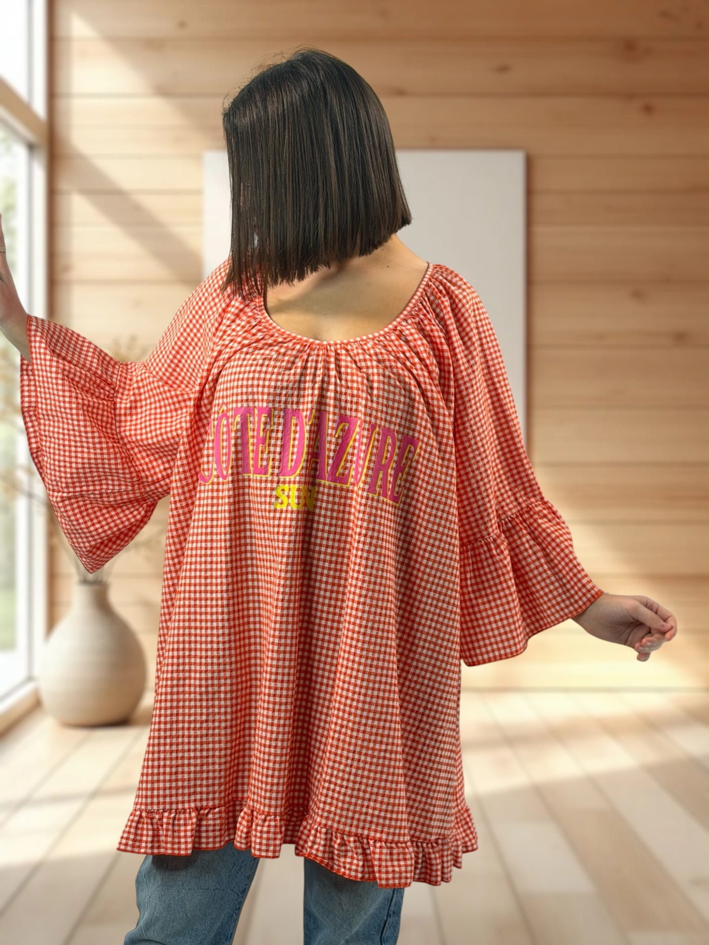 NICE  - TUNIQUE VICHY ORANGE JUSQU'A LA TAILLE 54