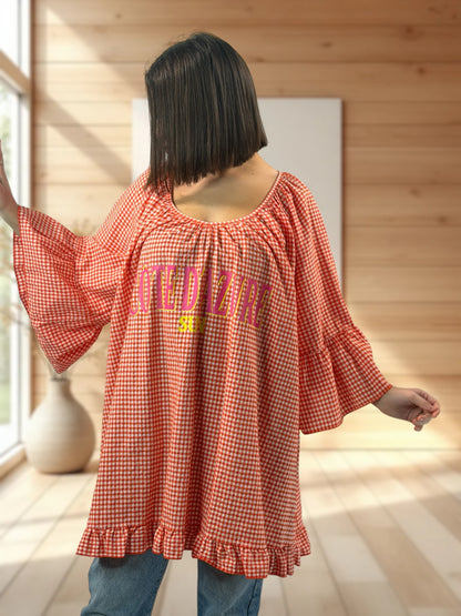 NICE  - TUNIQUE VICHY ORANGE JUSQU'A LA TAILLE 54