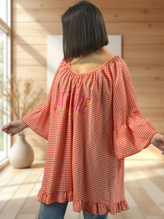NICE  - TUNIQUE VICHY ORANGE JUSQU'A LA TAILLE 54