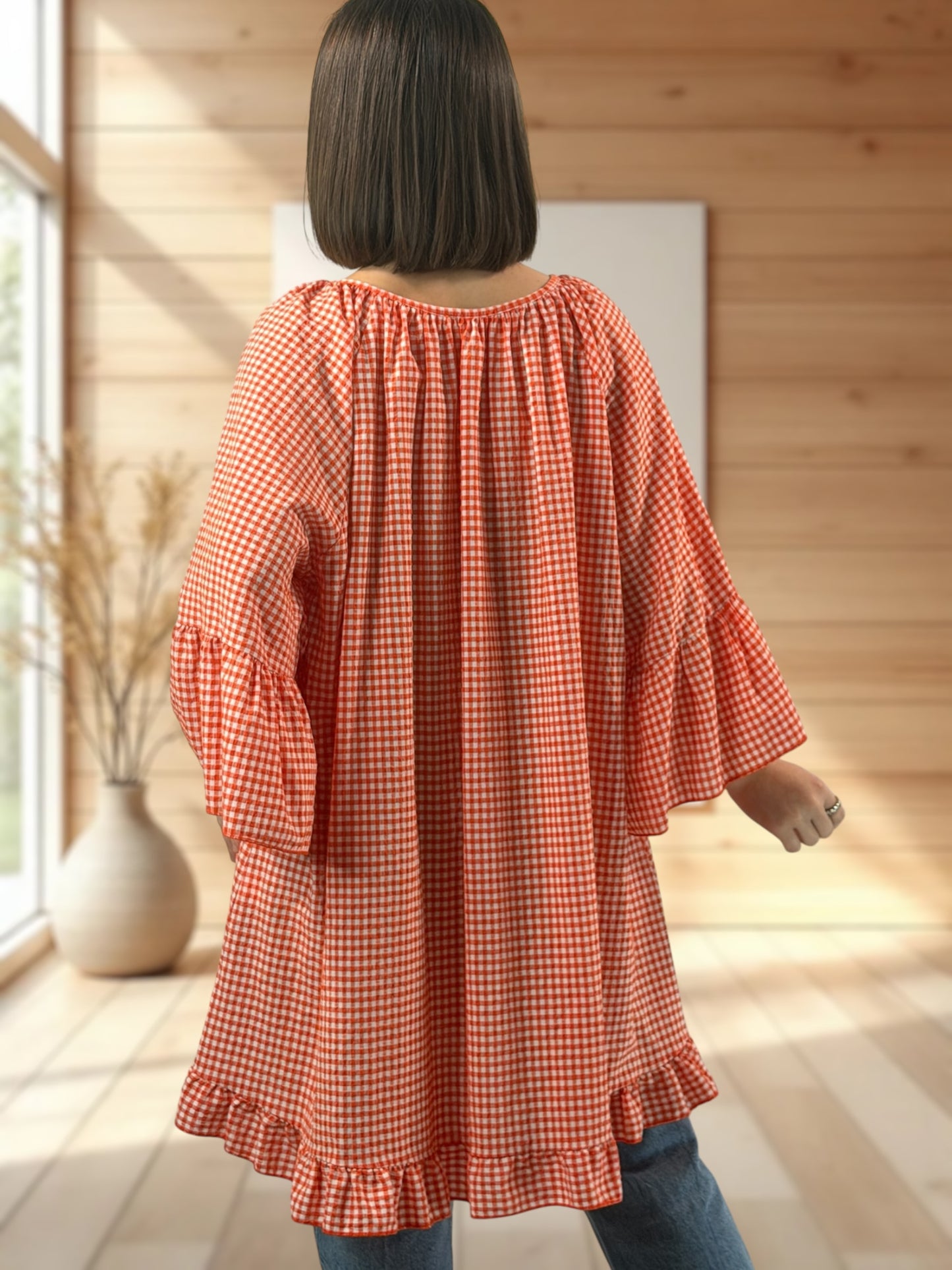 NICE  - TUNIQUE VICHY ORANGE JUSQU'A LA TAILLE 54