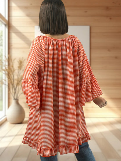 NICE  - TUNIQUE VICHY ORANGE JUSQU'A LA TAILLE 54