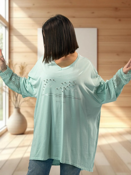 LOVELY - TEE-SHIRT LAGON MANCHES EN DENTELLE JUSQU'A LA TAILLE 54
