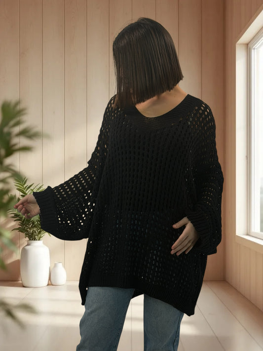 BERLINGOT - PULL RESILLE NOIR JUSQU'A LA TAILLE 56/58