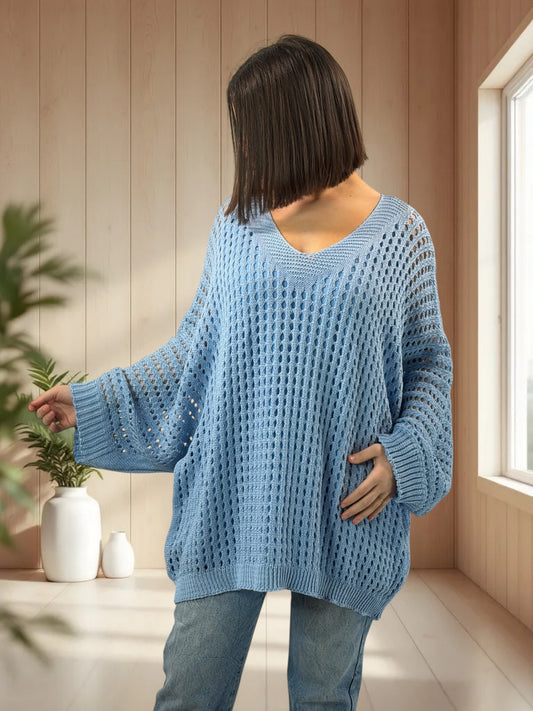 BERLINGOT - PULL RESILLE BLEU CIEL JUSQU'A LA TAILLE 56/58