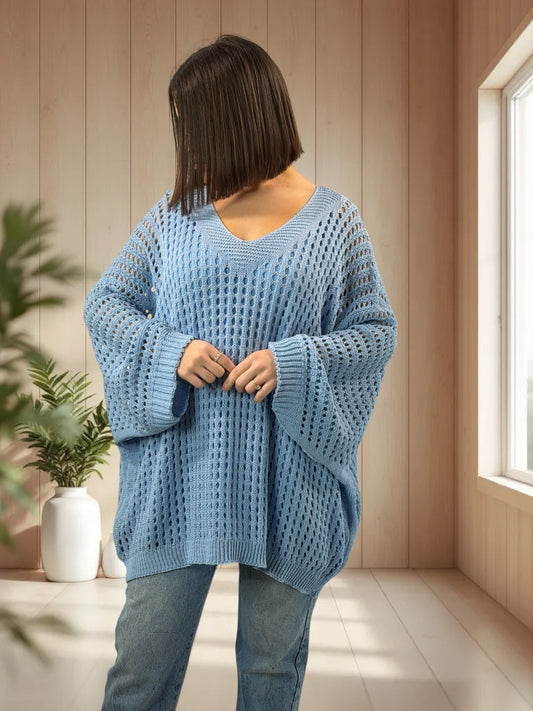 BERLINGOT - PULL RESILLE BLEU CIEL JUSQU'A LA TAILLE 56/58