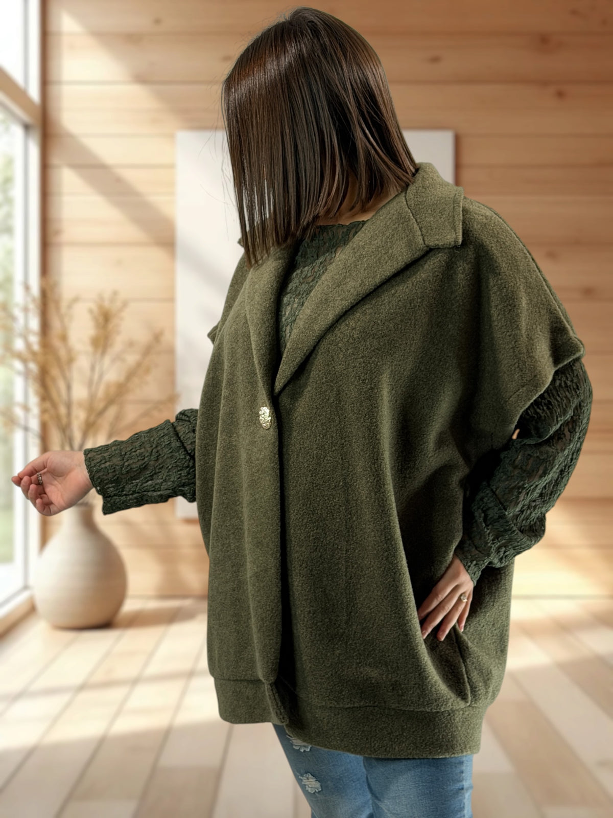 ZOE - VESTE KAKI OVERSIZE JUSQU'A LA TAILLE 54