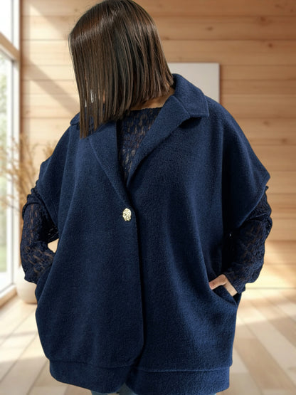 ZOE - VESTE MARINE OVERSIZE JUSQU'A LA TAILLE 54