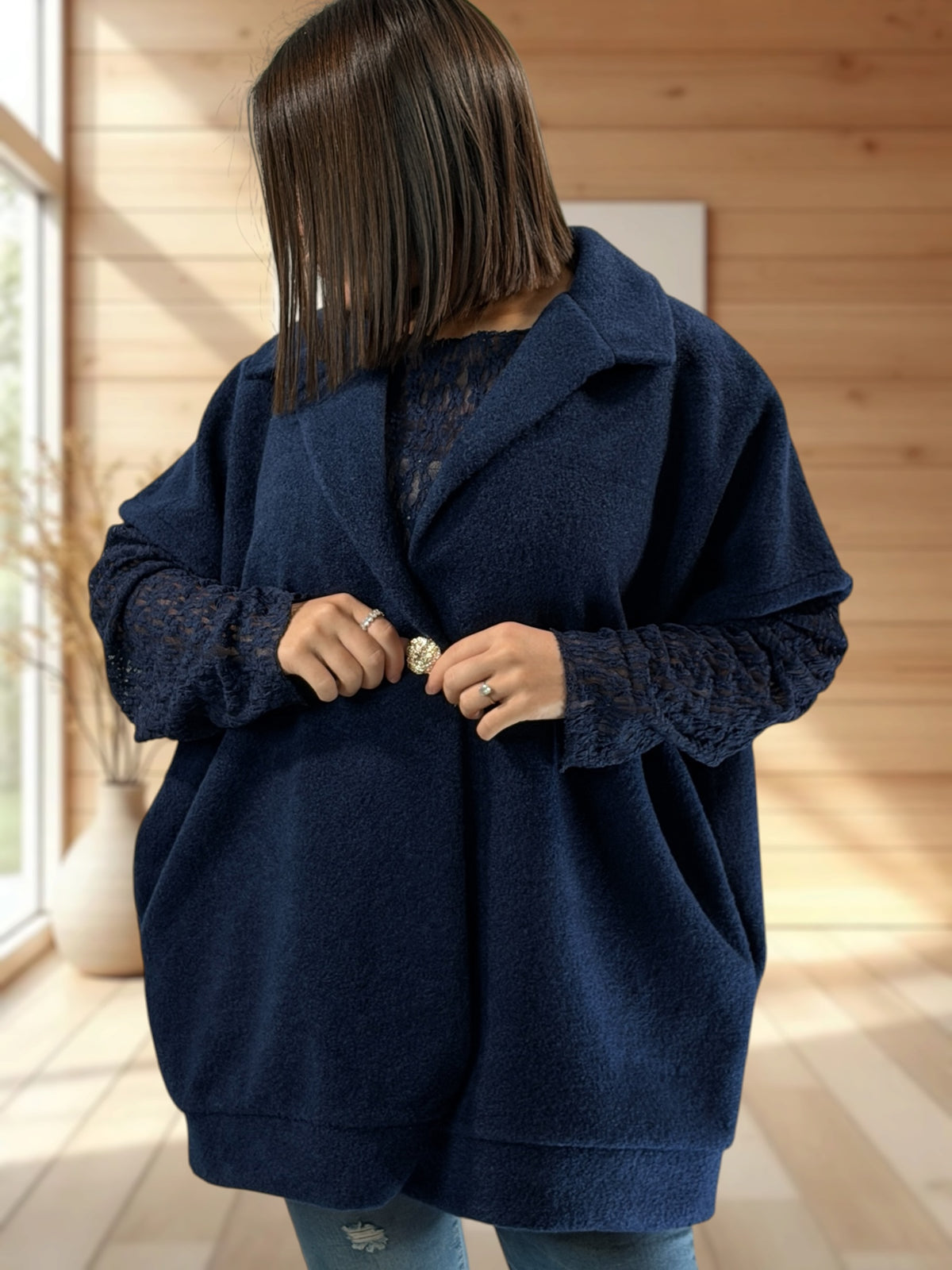 ZOE - VESTE MARINE OVERSIZE JUSQU'A LA TAILLE 54