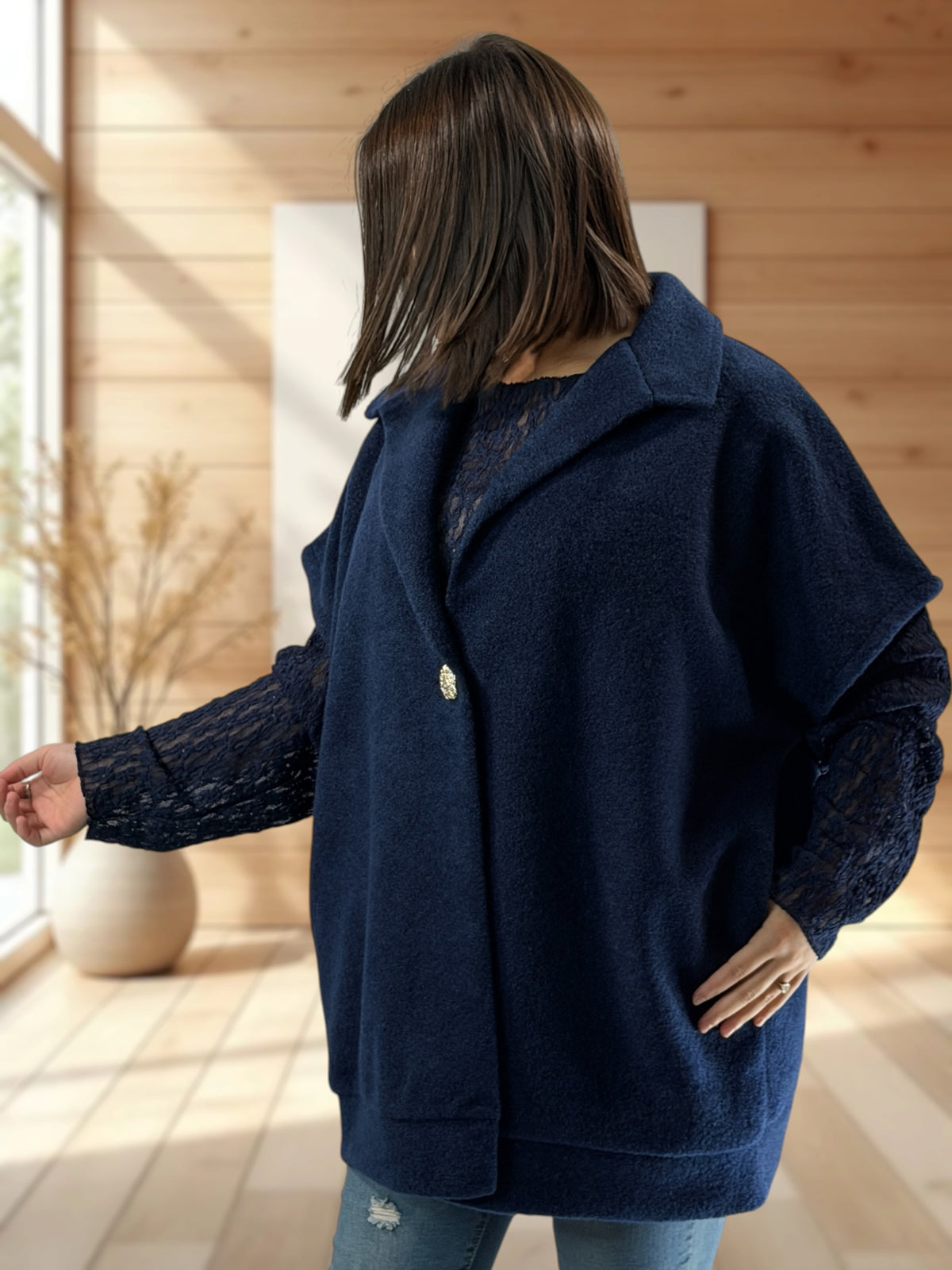 ZOE - VESTE MARINE OVERSIZE JUSQU'A LA TAILLE 54