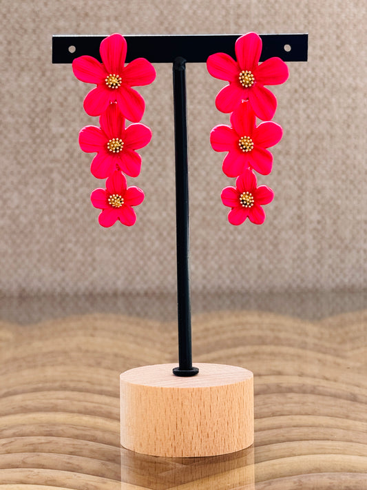 ALICIA - BOUCLES D'OREILLES FUCHSIA 3 FLEURS