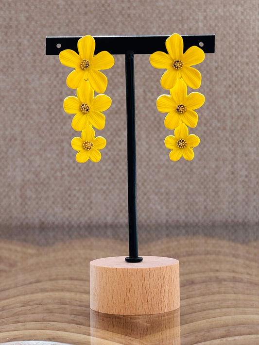 ALICIA - BOUCLES D'OREILLES JAUNE 3 FLEURS