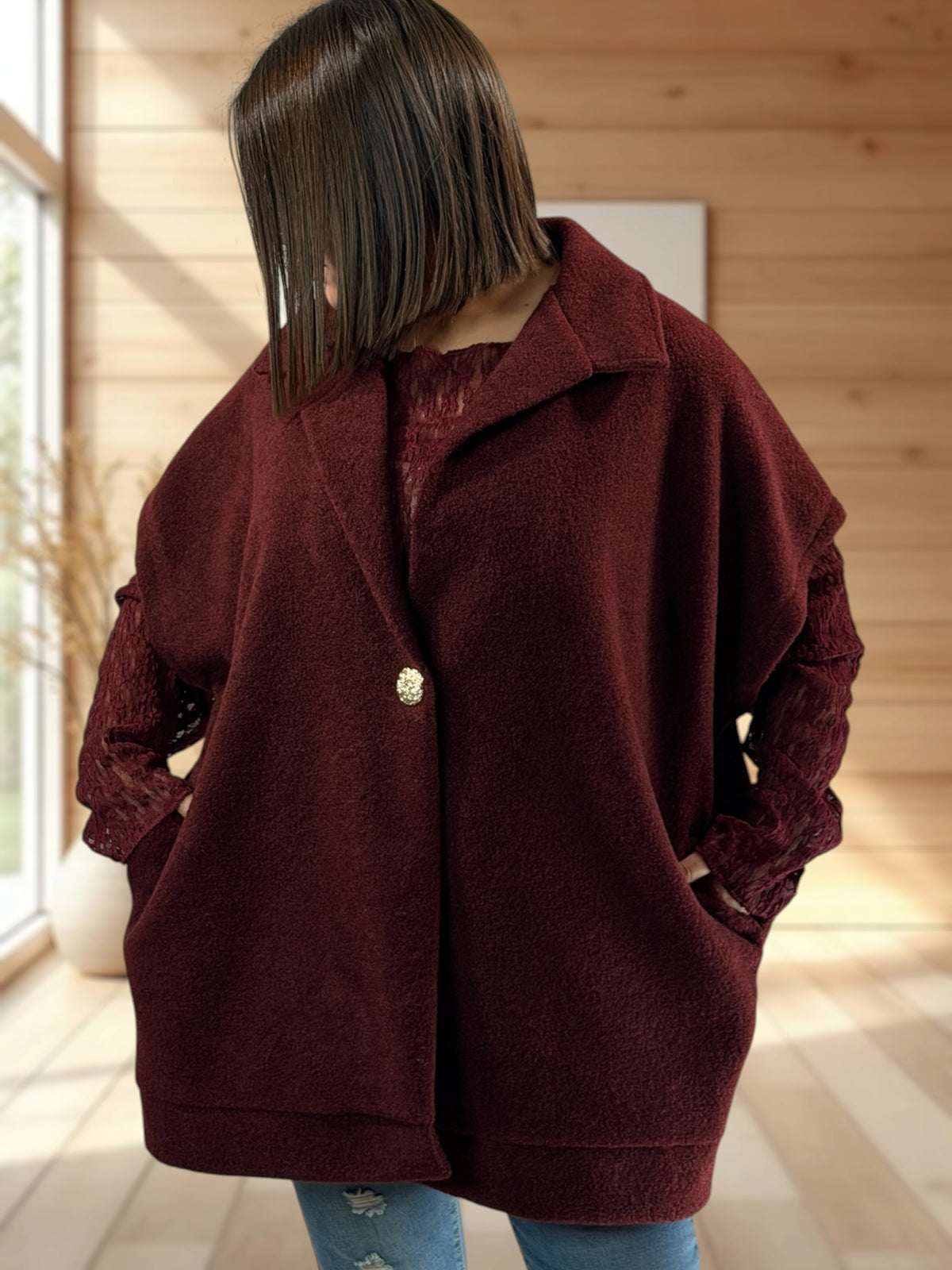 ZOE - VESTE BORDEAUX OVERSIZE JUSQU'A LA TAILLE 54
