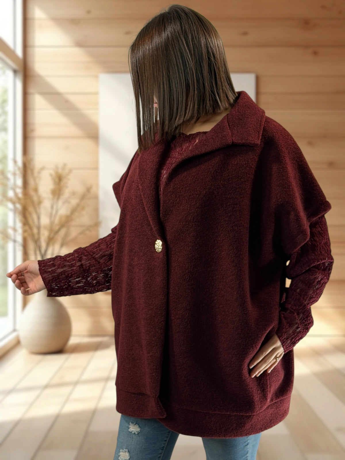 ZOE - VESTE BORDEAUX OVERSIZE JUSQU'A LA TAILLE 54