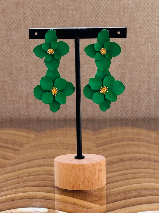 LAURINE - BOUCLES D'OREILLES VERTE 2 FLEURS