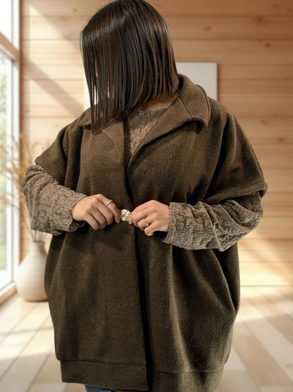 ZOE - VESTE MARRON OVERSIZE JUSQU'A LA TAILLE 54