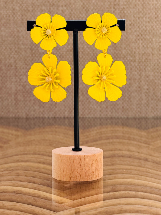 CLEO - BOUCLES D'OREILLES JAUNE 2 FLEURS