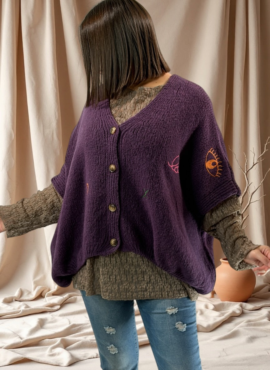 SOPHIA - GILET OVERSIZE RAISIN BRODE JUSQU'A LA TAILLE 56