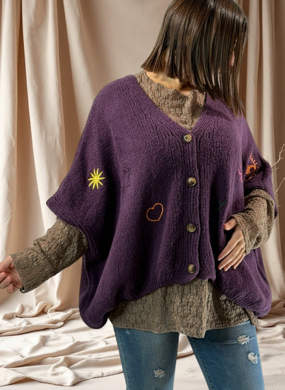 SOPHIA - GILET OVERSIZE RAISIN BRODE JUSQU'A LA TAILLE 56