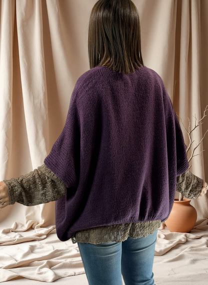 SOPHIA - GILET OVERSIZE RAISIN BRODE JUSQU'A LA TAILLE 56