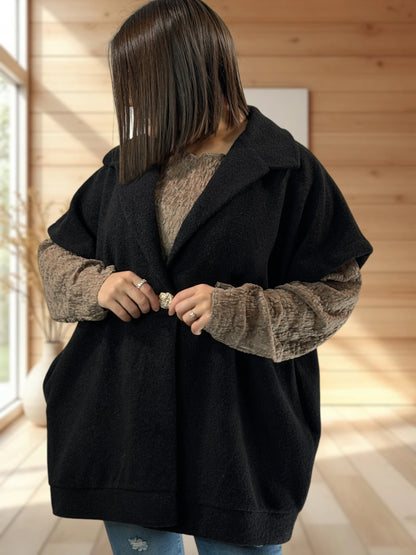 ZOE - VESTE NOIRE OVERSIZE JUSQU'A LA TAILLE 54