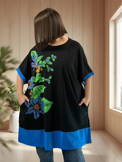 PACO - T-SHIRT NOIR OVERSIZE A MOTIF JUSQU'A LA TAILLE 54/56