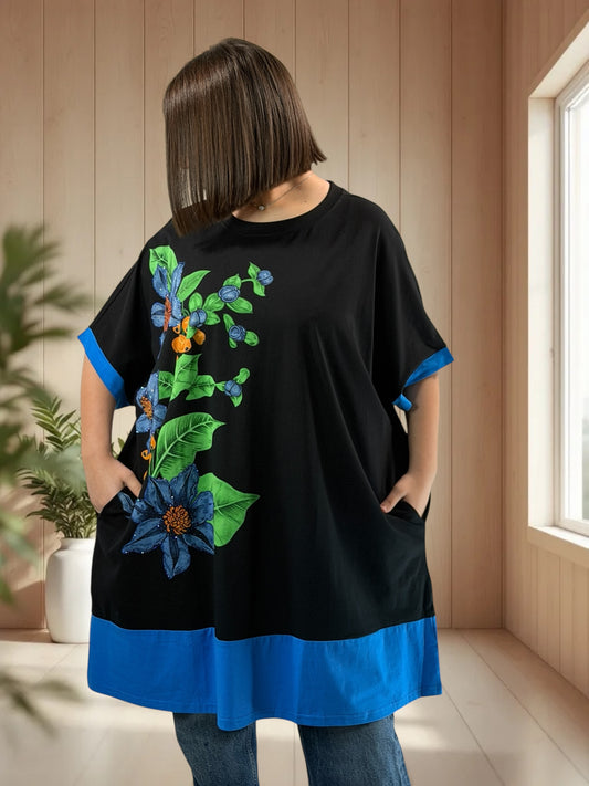 PACO - T-SHIRT NOIR OVERSIZE A MOTIF JUSQU'A LA TAILLE 54/56