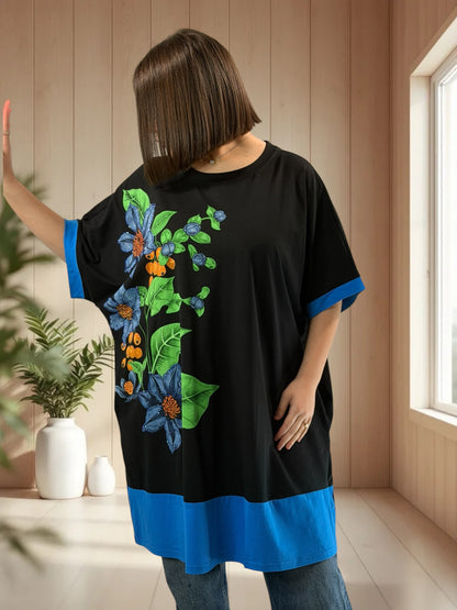 PACO - T-SHIRT NOIR OVERSIZE A MOTIF JUSQU'A LA TAILLE 54/56