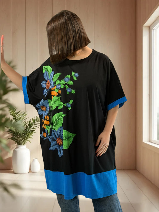 PACO - T-SHIRT NOIR OVERSIZE A MOTIF JUSQU'A LA TAILLE 54/56
