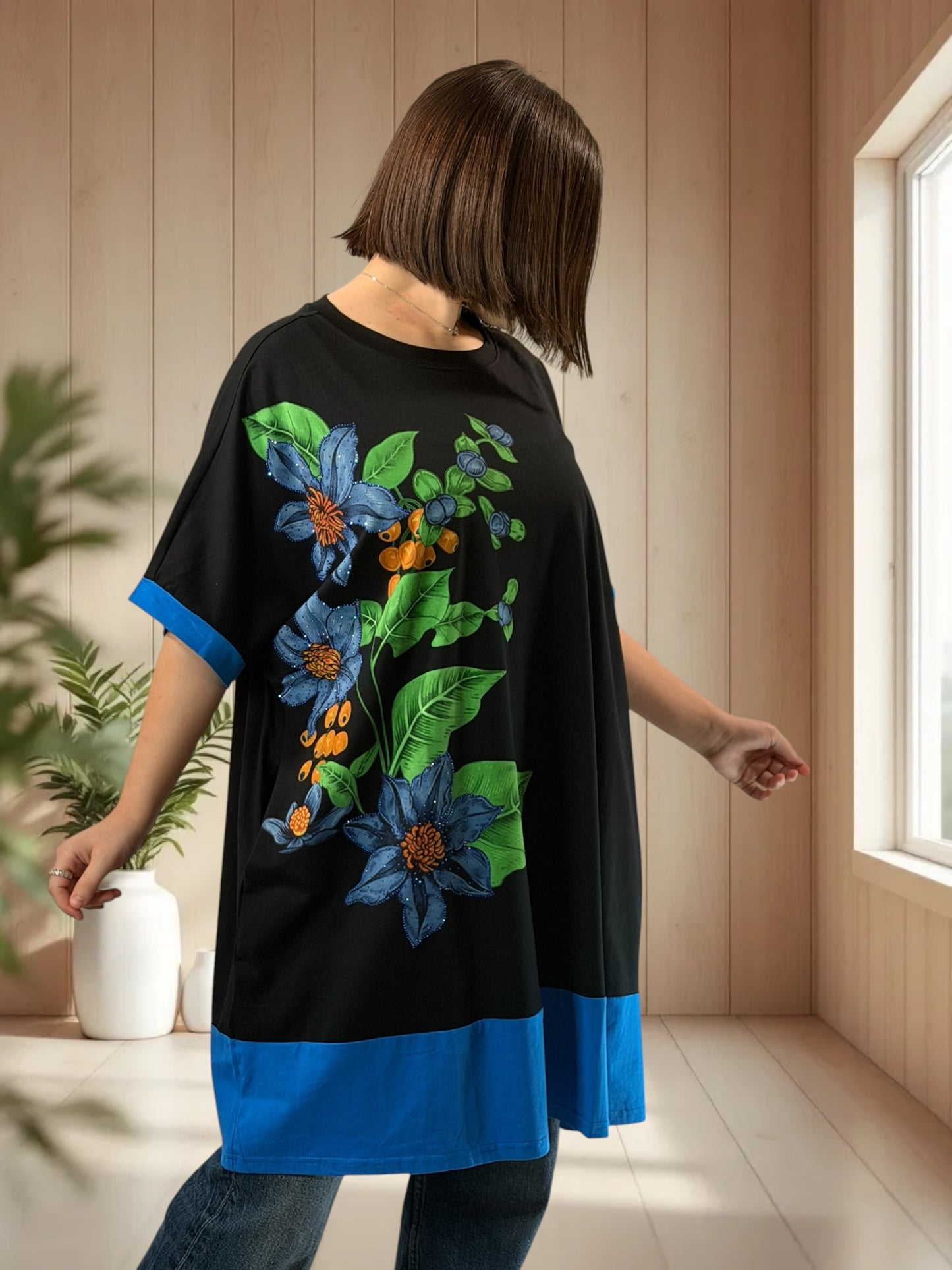 PACO - T-SHIRT NOIR OVERSIZE A MOTIF JUSQU'A LA TAILLE 54/56
