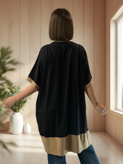 PACO - T-SHIRT NOIR OVERSIZE A MOTIF JUSQU'A LA TAILLE 54/56