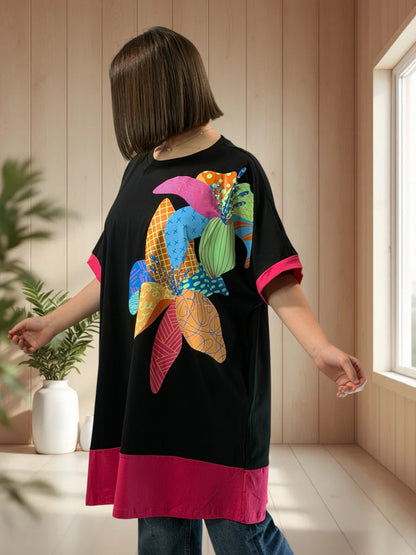 PACO - T-SHIRT NOIR OVERSIZE A MOTIF JUSQU'A LA TAILLE 54/56