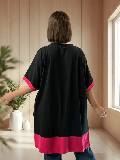 PACO - T-SHIRT NOIR OVERSIZE A MOTIF JUSQU'A LA TAILLE 54/56