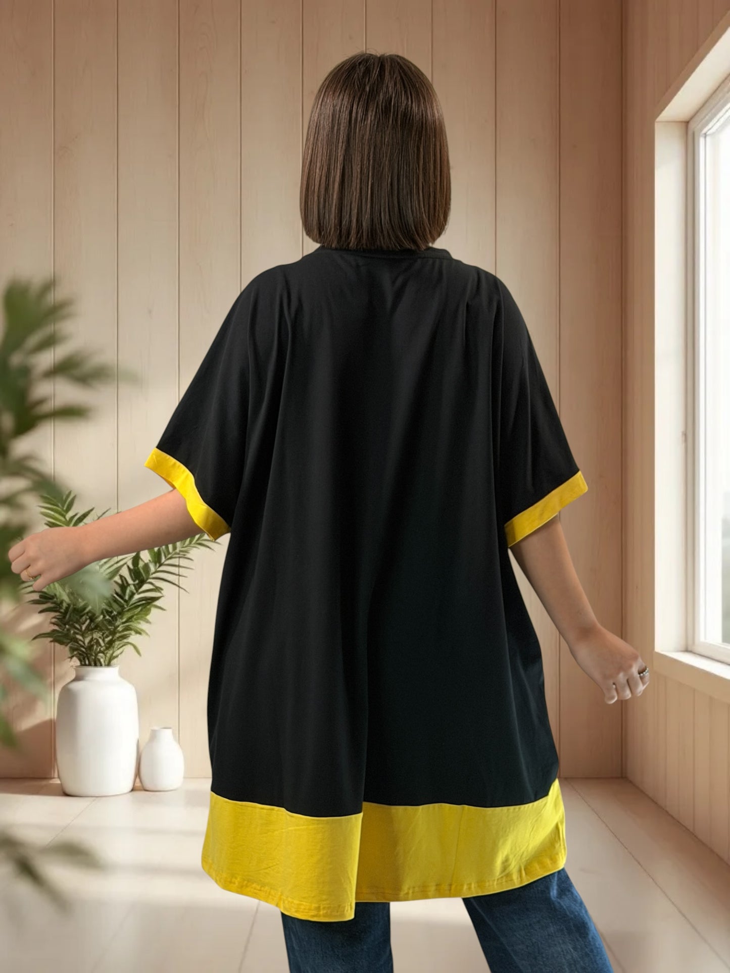 PACO - T-SHIRT NOIR OVERSIZE A MOTIF JUSQU'A LA TAILLE 54/56