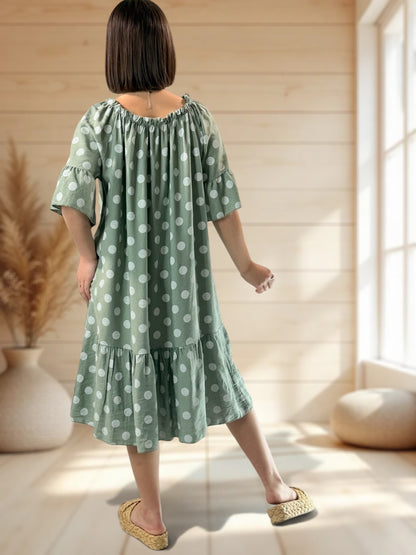 GUIMAUVE - ROBE KAKI A POIS JUSQU'A LA TAILLE 50