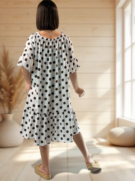 GUIMAUVE - ROBE BLANCHE A POIS JUSQU'A LA TAILLE 50
