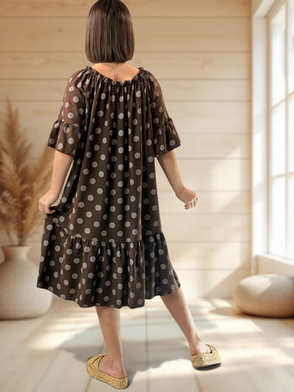 GUIMAUVE - ROBE MARRON A POIS JUSQU'A LA TAILLE 50