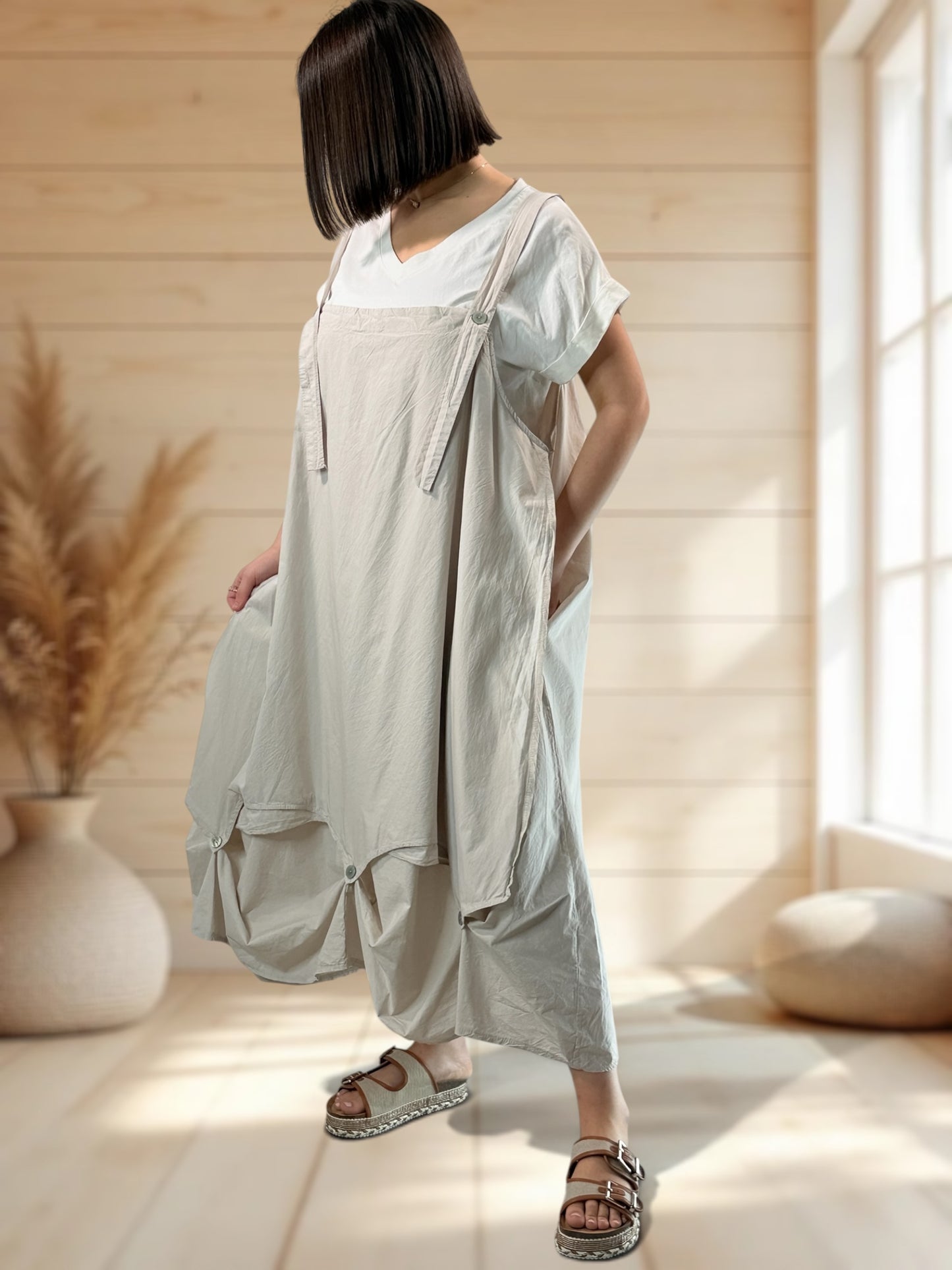 GLORIA - ROBE TABLIER BEIGE JUSQU'A LA TAILLE 54