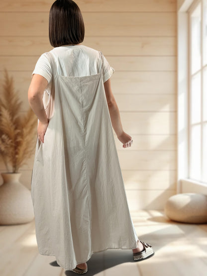 GLORIA - ROBE TABLIER BEIGE JUSQU'A LA TAILLE 54