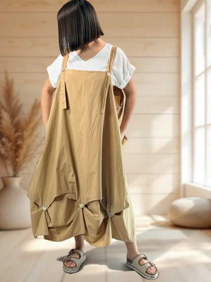 GLORIA - ROBE TABLIER CAMEL JUSQU'A LA TAILLE 54