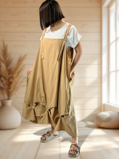 GLORIA - ROBE TABLIER CAMEL JUSQU'A LA TAILLE 54